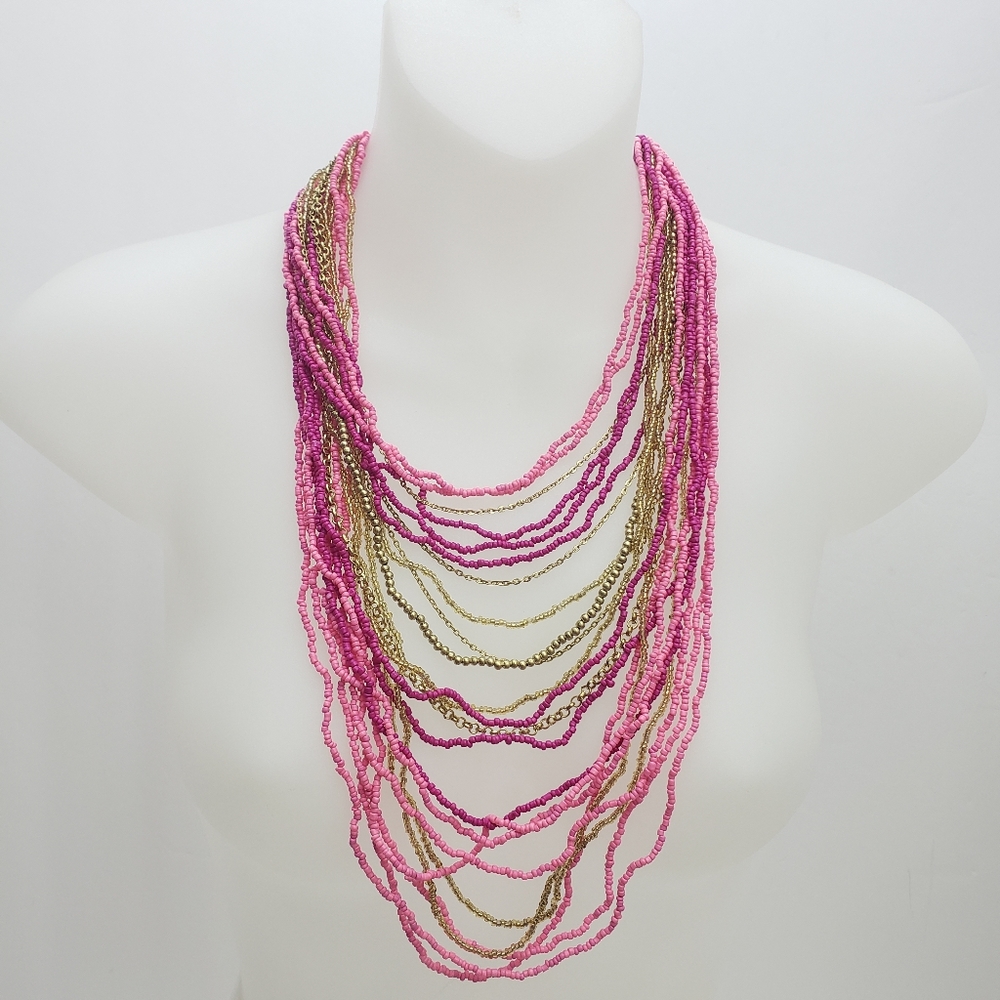 NEW Pink Seed Bead Multi-Strand Necklace